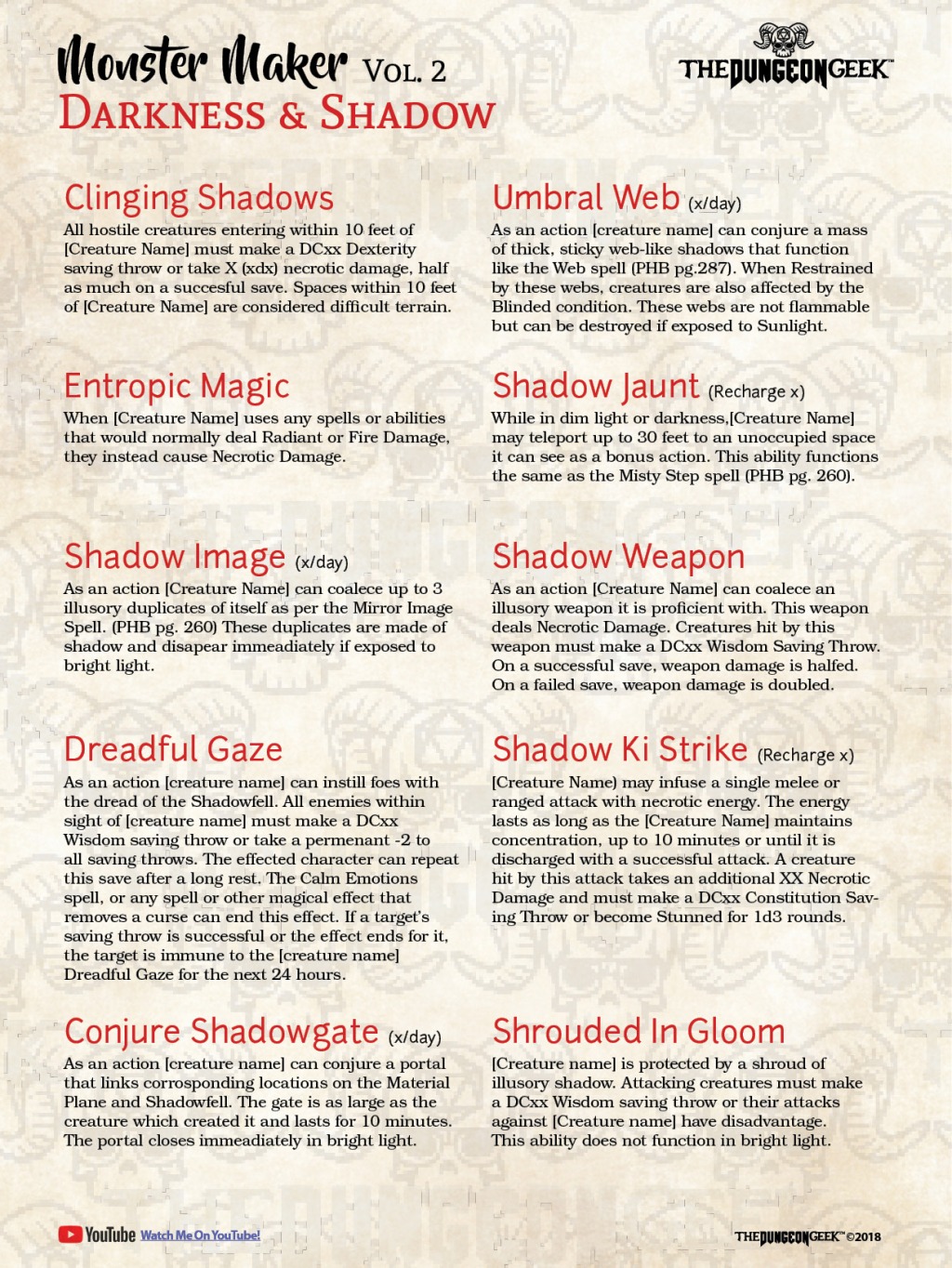 NEW D&D Monster Abilities – 10 New Abilities For Your 5e game. Volume 02.