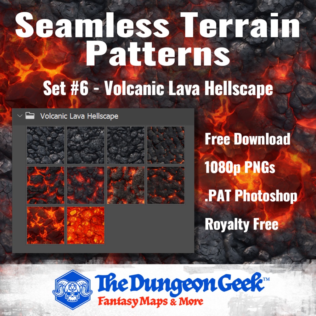 Free RPG Map Assets – Seamless Cartography Textures – Volcanic Lava Hellscape