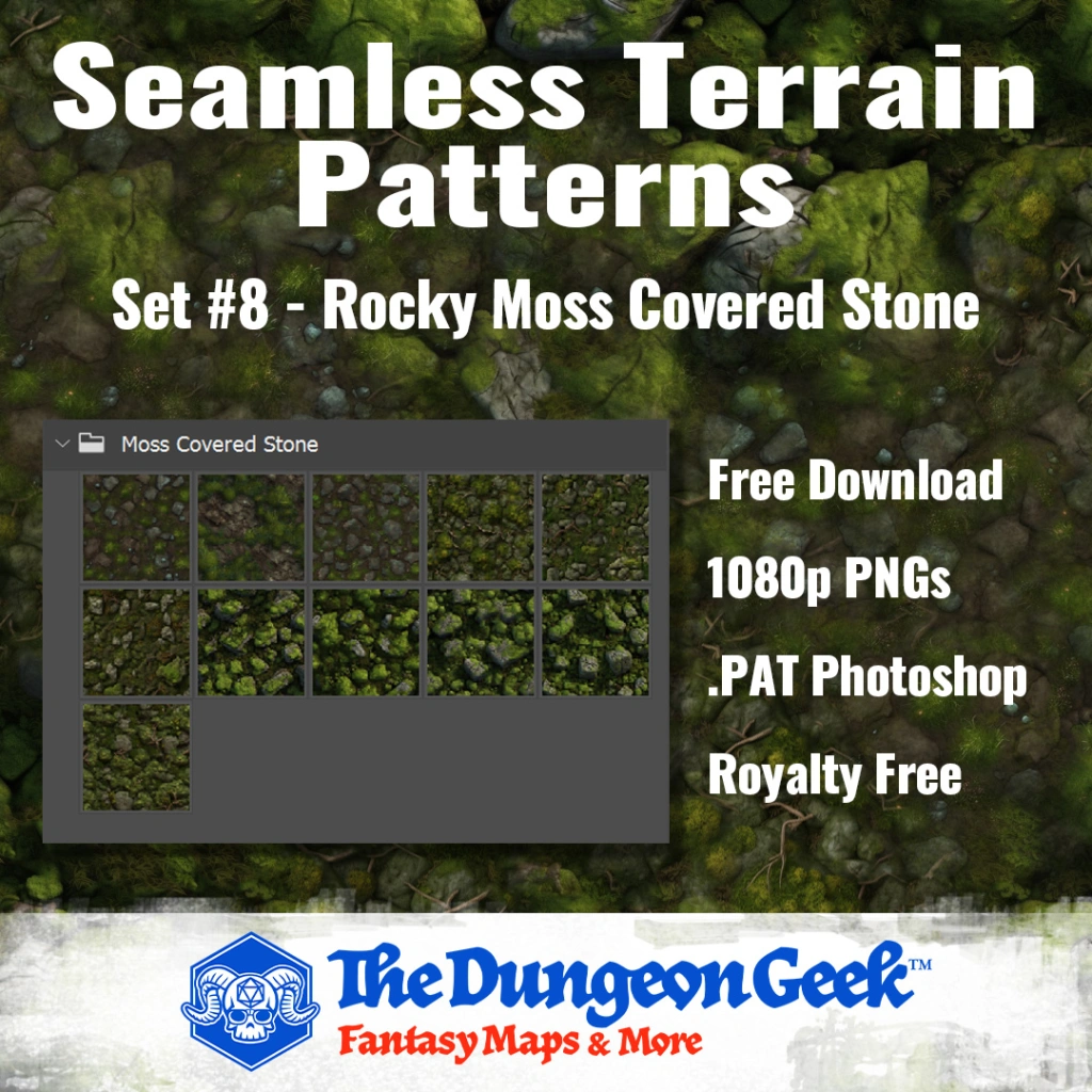 Free RPG Map Assets – Seamless Cartography Textures – Mossy Rocks & Stone