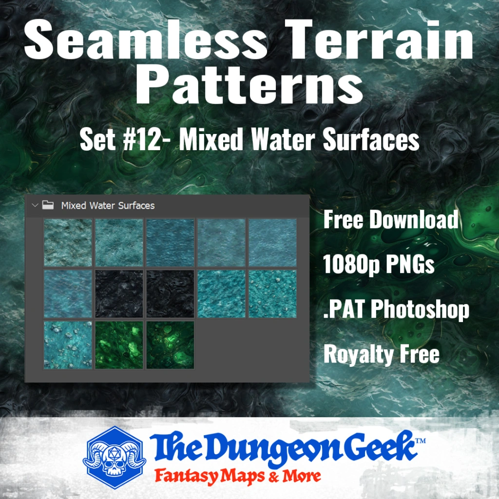 Free RPG Map Assets – Seamless Cartography Textures – Mixed Water Surfaces