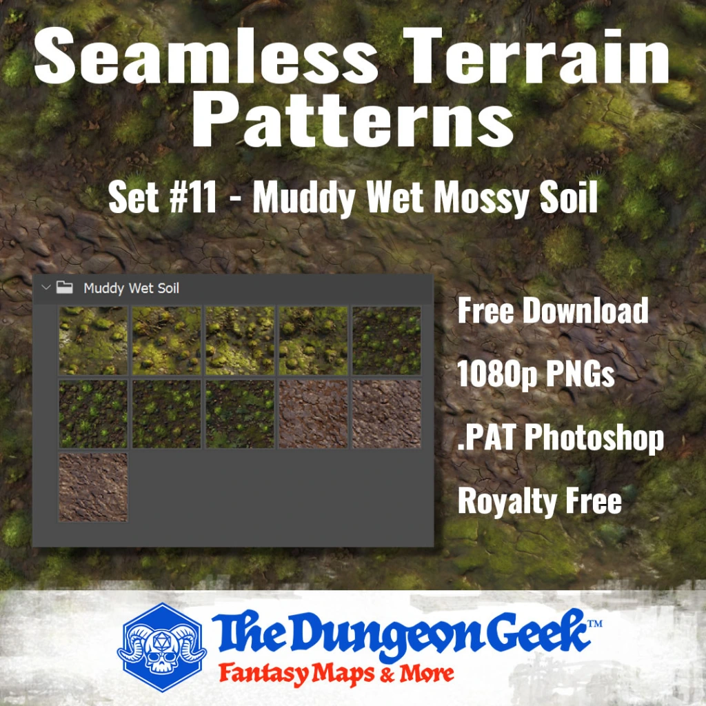 Free RPG Map Assets – Seamless Cartography Textures – Muddy Soil & Moss