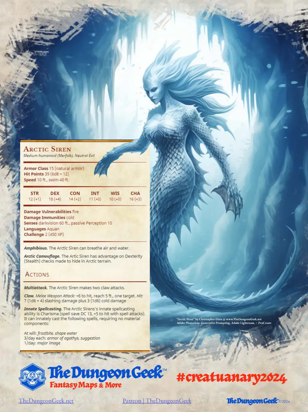 D&D 5e Creature Feature – Arctic Siren (CR 2) – #Creatuanary2024
